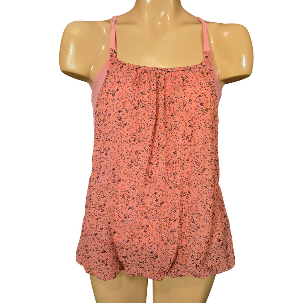 Myth NYC Ditzy Pink Floral Layered Tank Top Women  Dobby Gauze‎ Bubble Hem Small
